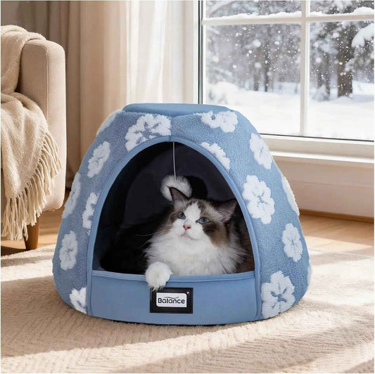 2-in-1 Plush Cat Cave Bed & Tent – 19-Inch