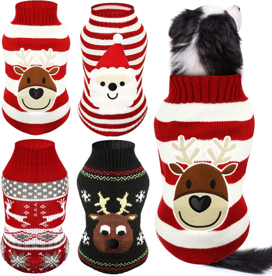 4-Pack Christmas Dog Sweaters – Festive Knit Pet Apparel, S–XL