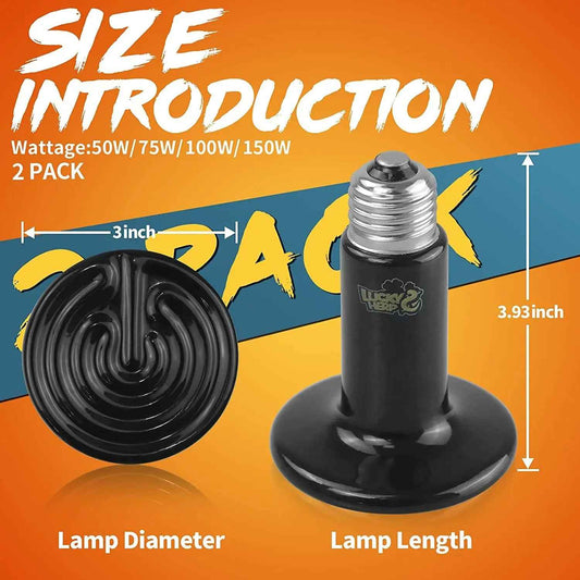 50W- 150W Ceramic Heat Emitter Bulbs (2-Pack) – No-Light Heater