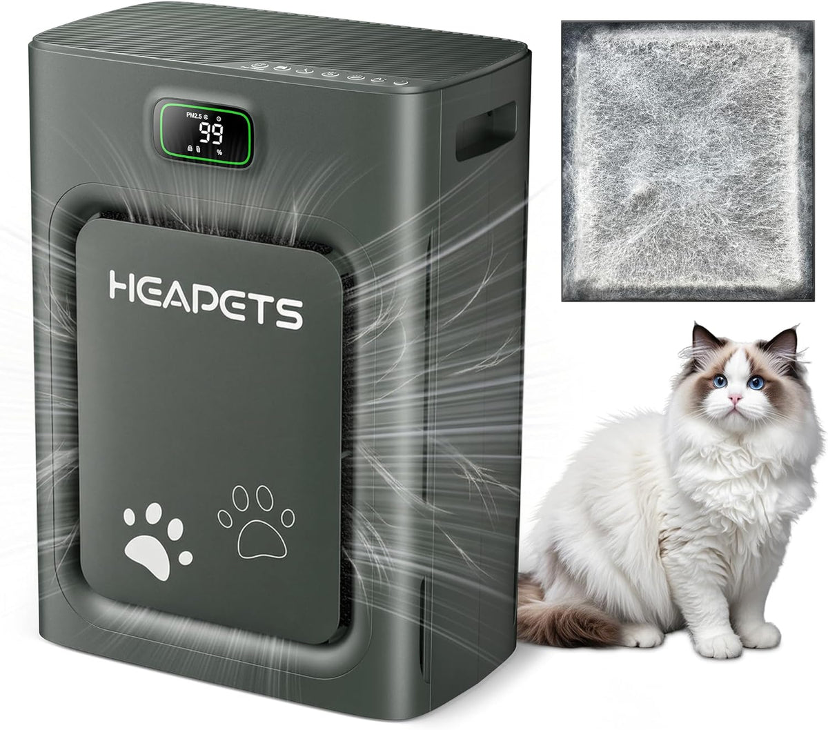 Pet Air Purifier with HEPA Filter Odor Control for Dogs & Cats Black