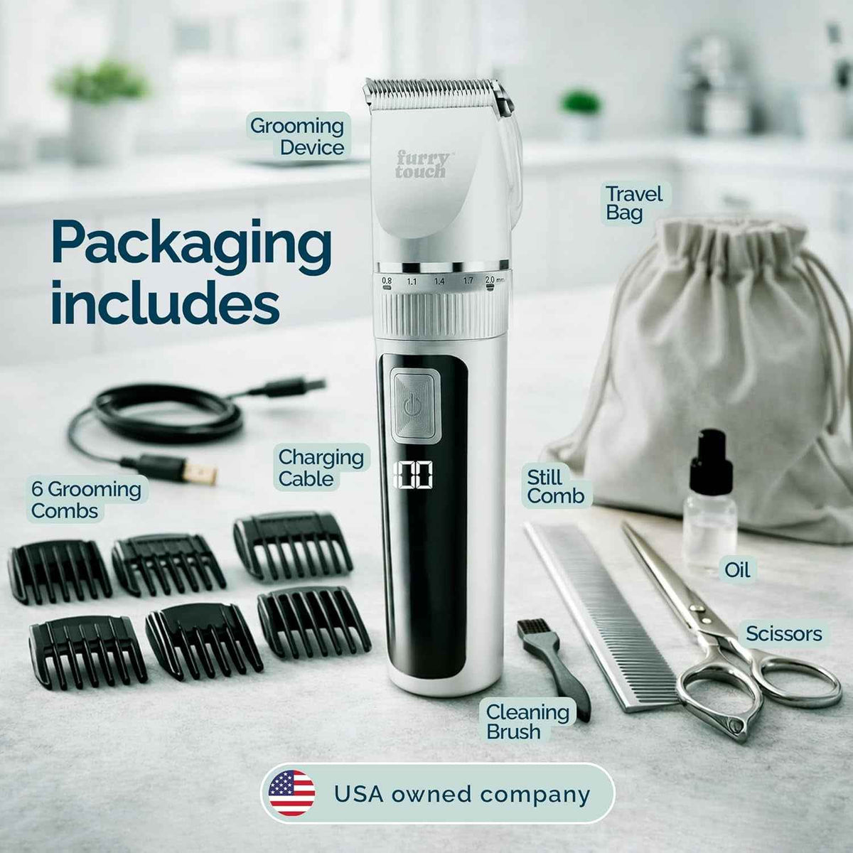 Dog Grooming Kit Cordless Clippers Quiet Strong Ceramic Blades