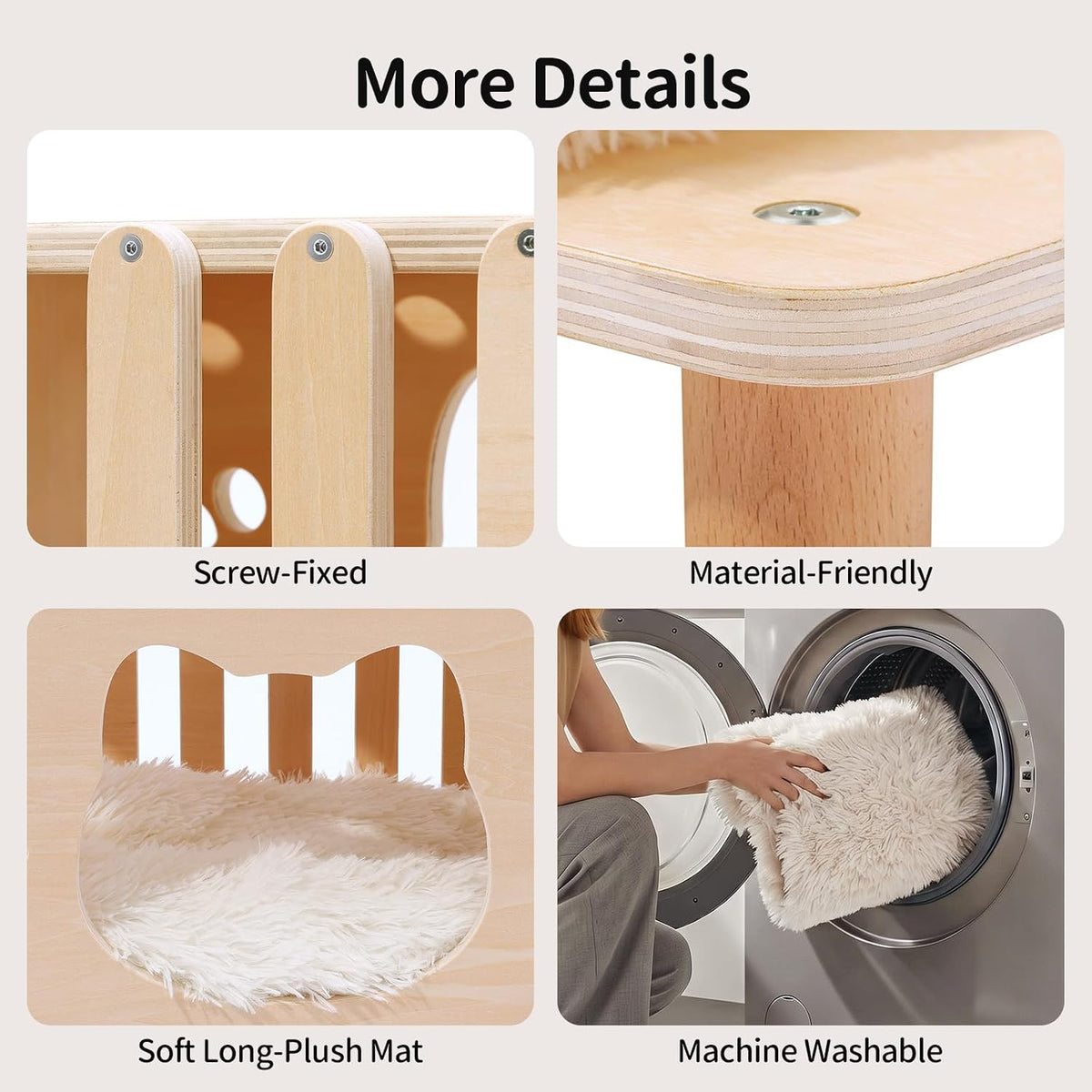 4-in-1 Wooden Cat Cave Bed & Side Table with Washable Cushion