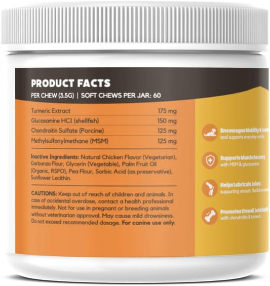 Dog Hip & Joint Chews with Turmeric, Glucosamine, MSM & Chondroitin, 90 count