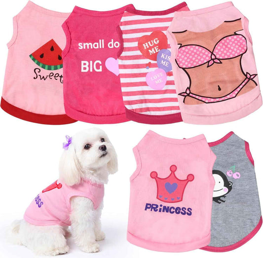 Dog Shirts 6 Pack Puppy Clothes Small Dog Vest Cute Pet Apparel Summer