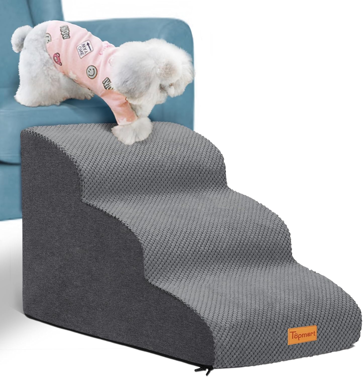 Foam Dog Stairs for Small Dogs & Cats Non Slip Pet Steps 2 Tier Grey 3-Step