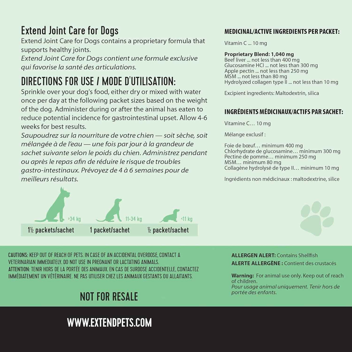 Dog Joint Supplement Powder Glucosamine Chondroitin MSM Collagen 30Ct
