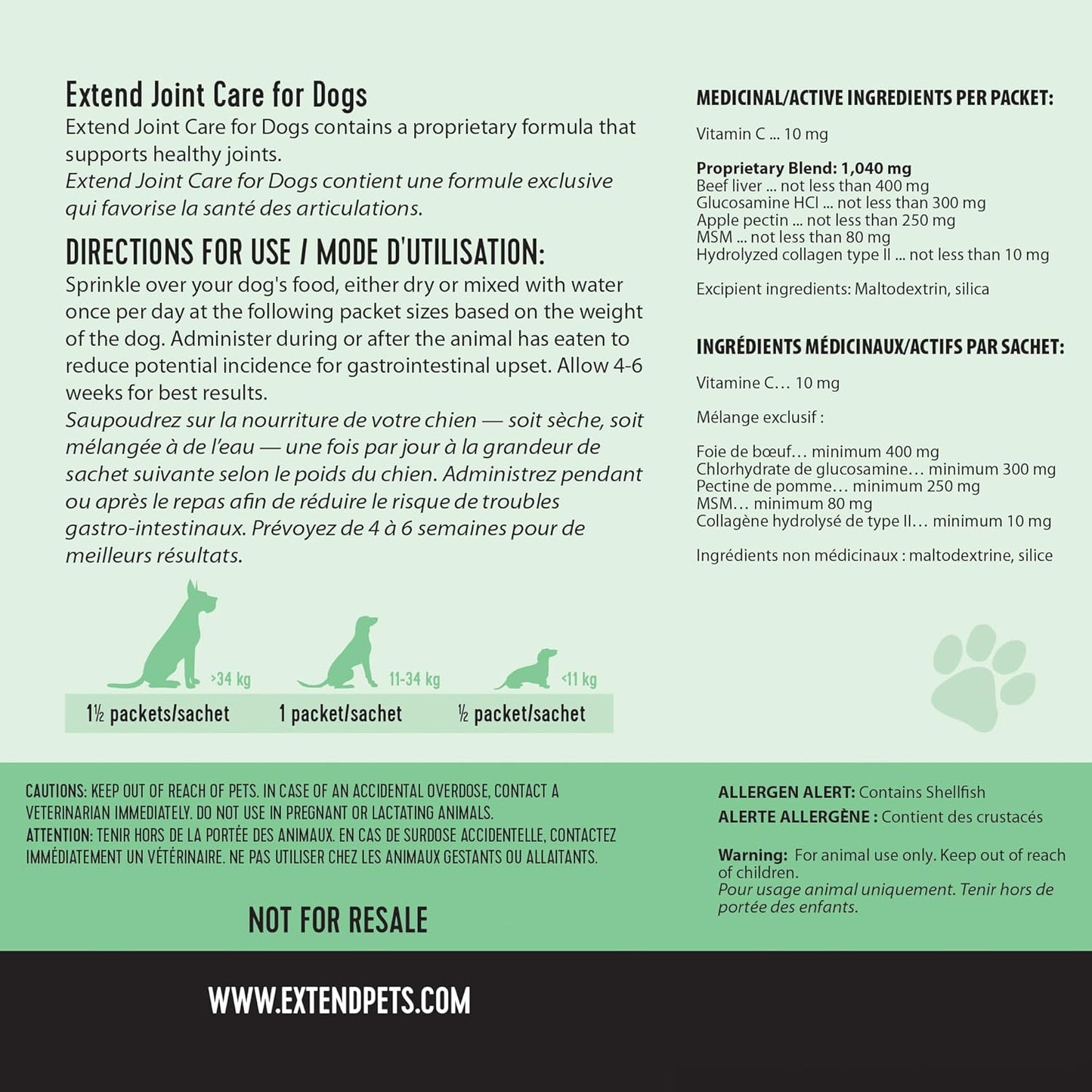 Dog Joint Supplement Powder Glucosamine Chondroitin MSM Collagen 30Ct