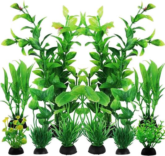 Aquarium Plants 10 Pack Fish Tank Decorations Artificial Green Plant Set