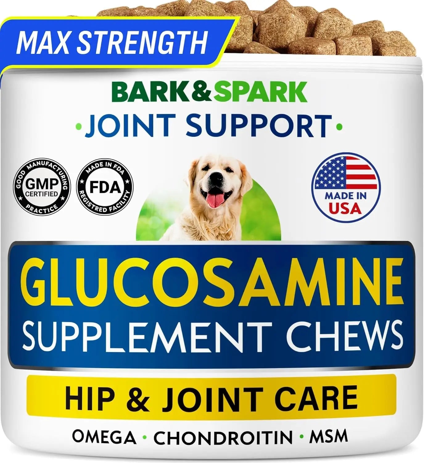 BARK&SPARK Liquid or Chews Glucosamine Joint Supplement for Dogs Mobility Peanut Butter 120 Treats
