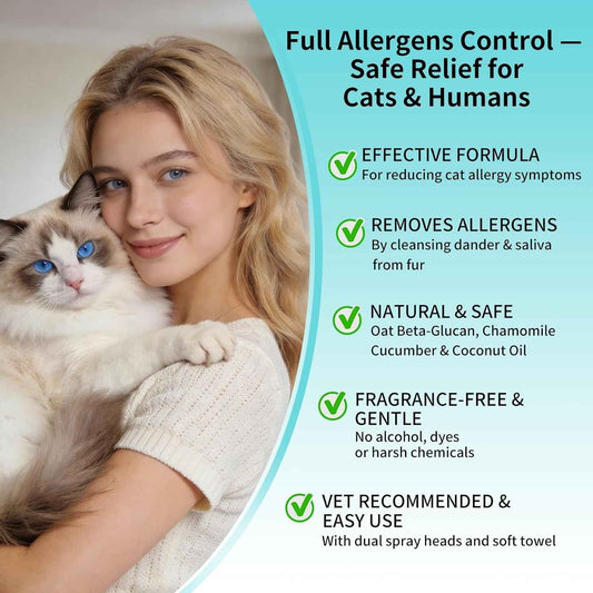 Cat Dander Remover Spray Natural Allergy Relief No Rinse Anti Dander