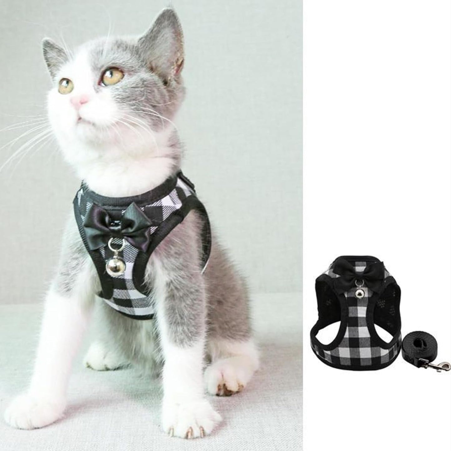 Cat Harness Leash Set Breathable Adjustable Mesh Vest Black-White Xs