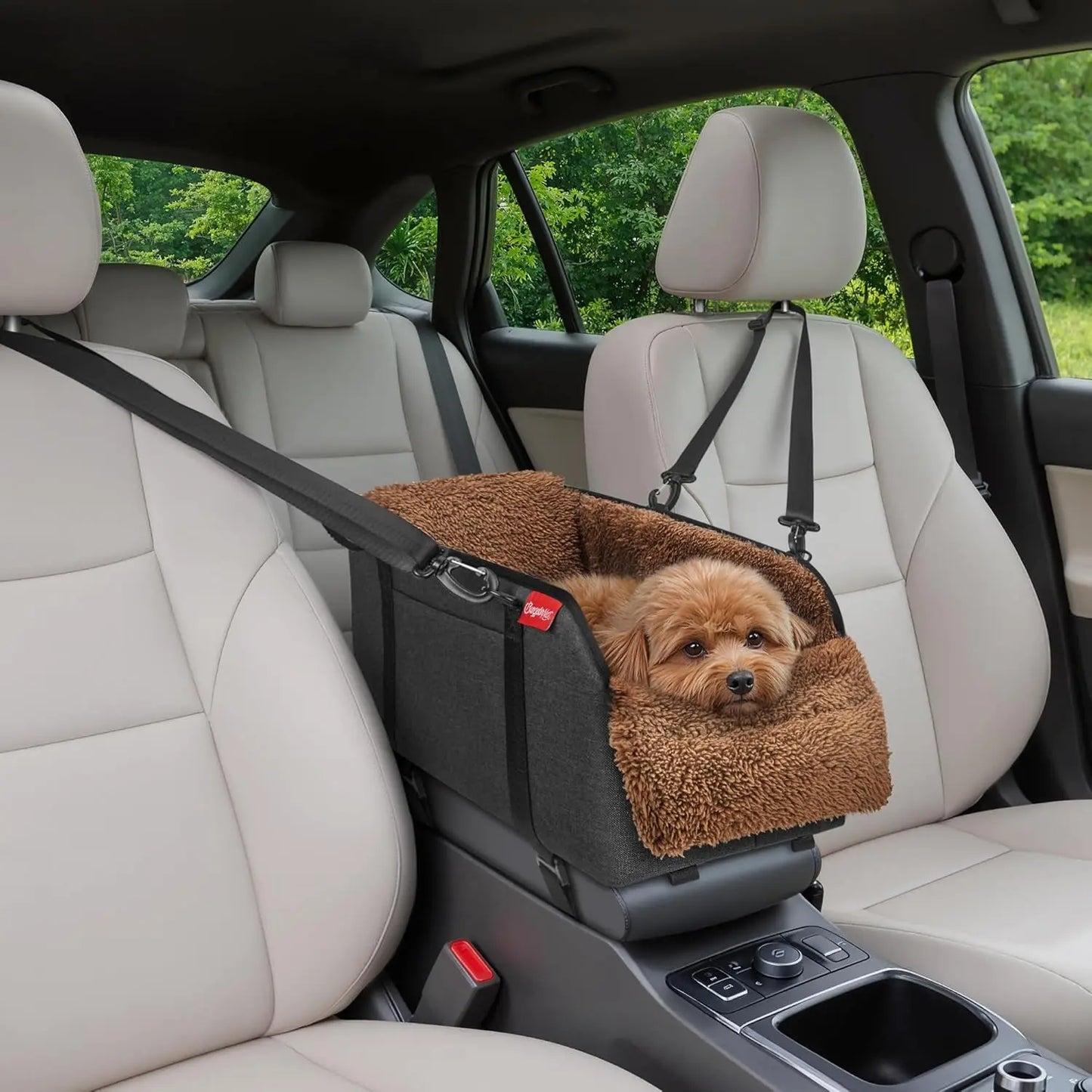 Center Console Dog Car Seat for Small Dogs, Portable Pet Booster Seat Brown