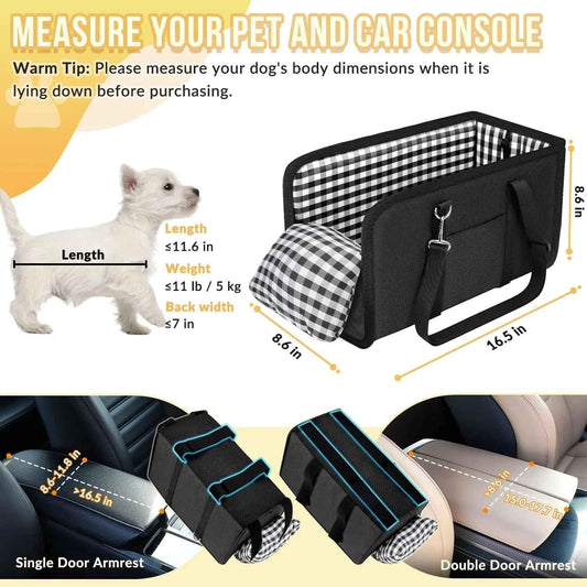 Console Dog Car Seat – Anti-Slip Booster with Safety Strap