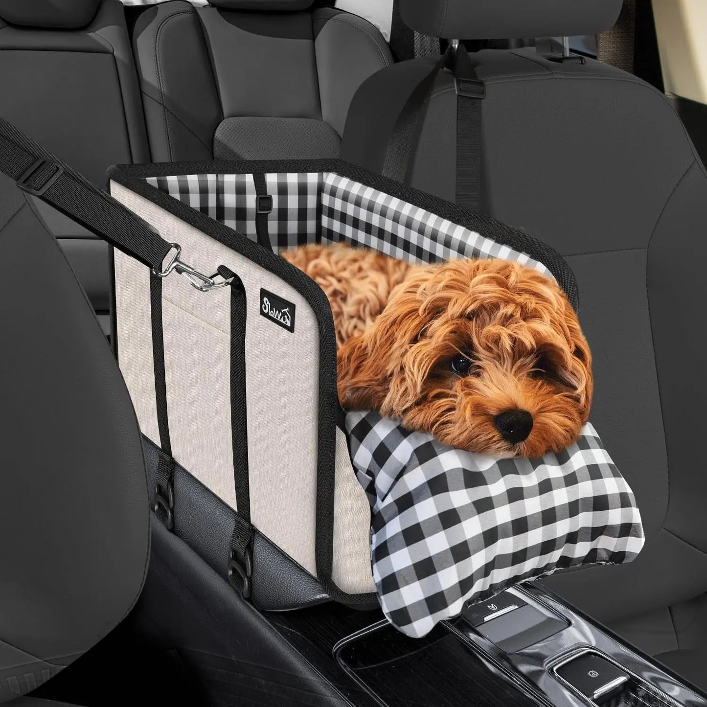 Console Dog Car Seat – Anti-Slip Booster with Safety Strap
