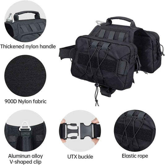 900D nylon dog saddle bag backpack for camping and trail walks
