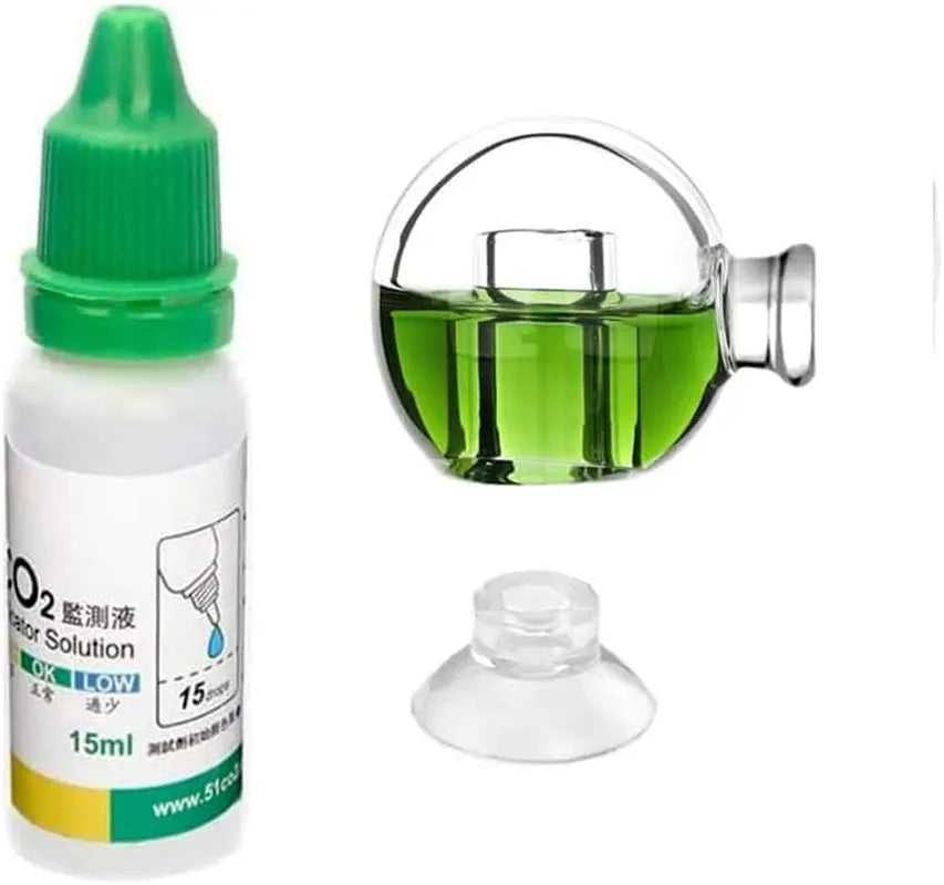 Aquarium CO2 Glass Drop Checker Kit with 4dKH Solution for Planted Fish Tanks Type O