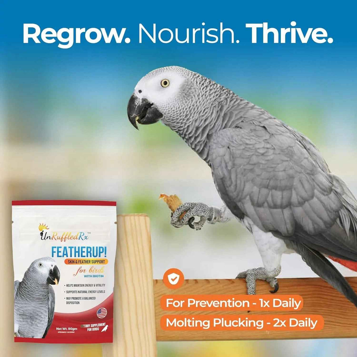 FeatherUp Bird Vitamins with Biotin & Calcium for Feather Growth 90g