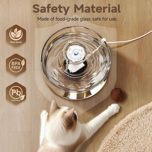Glass Cat Water Fountain – 2.7L, Ultra Quiet, BPA-Free, Auto Pump
