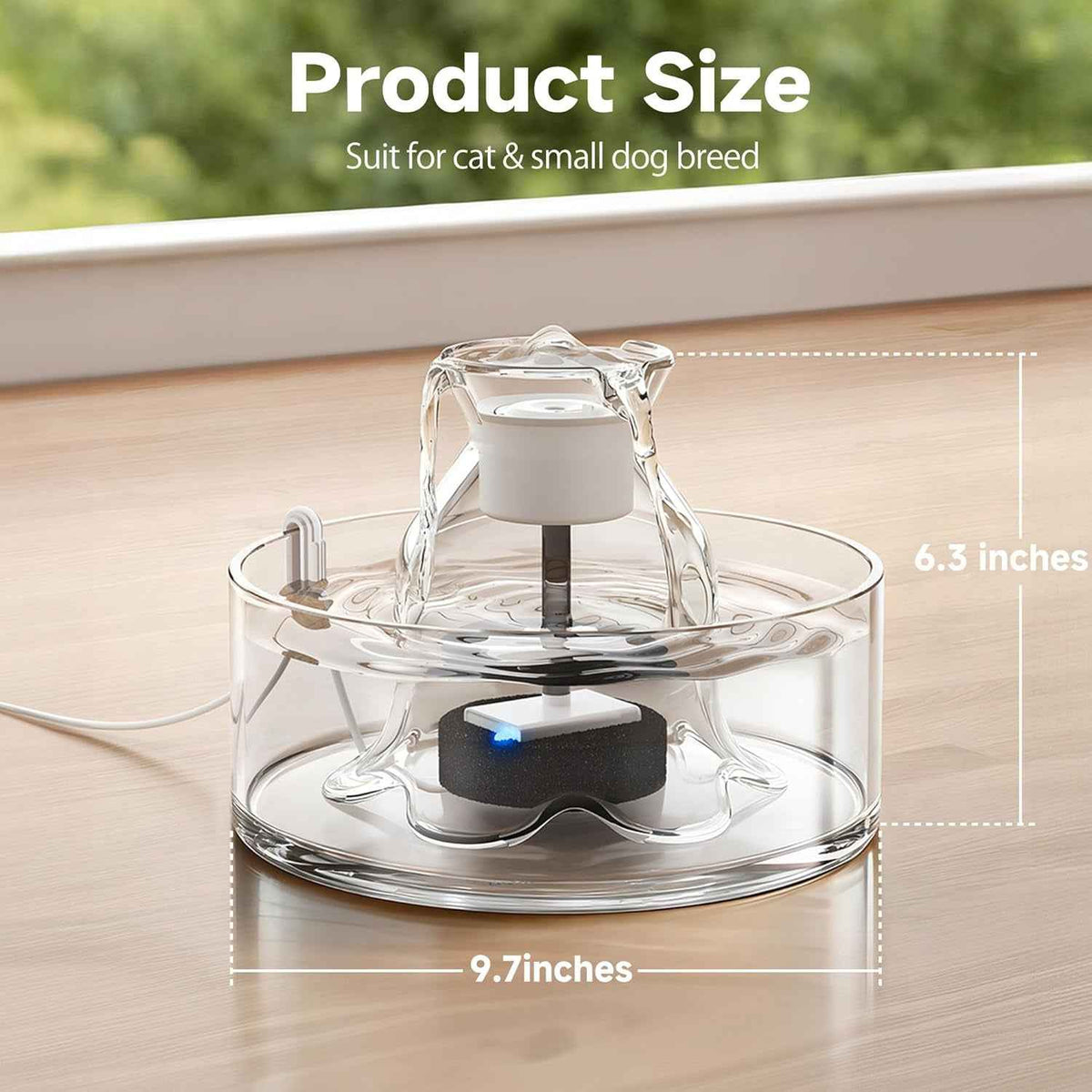 Glass Cat Water Fountain – 2.7L, Ultra Quiet, BPA-Free, Auto Pump
