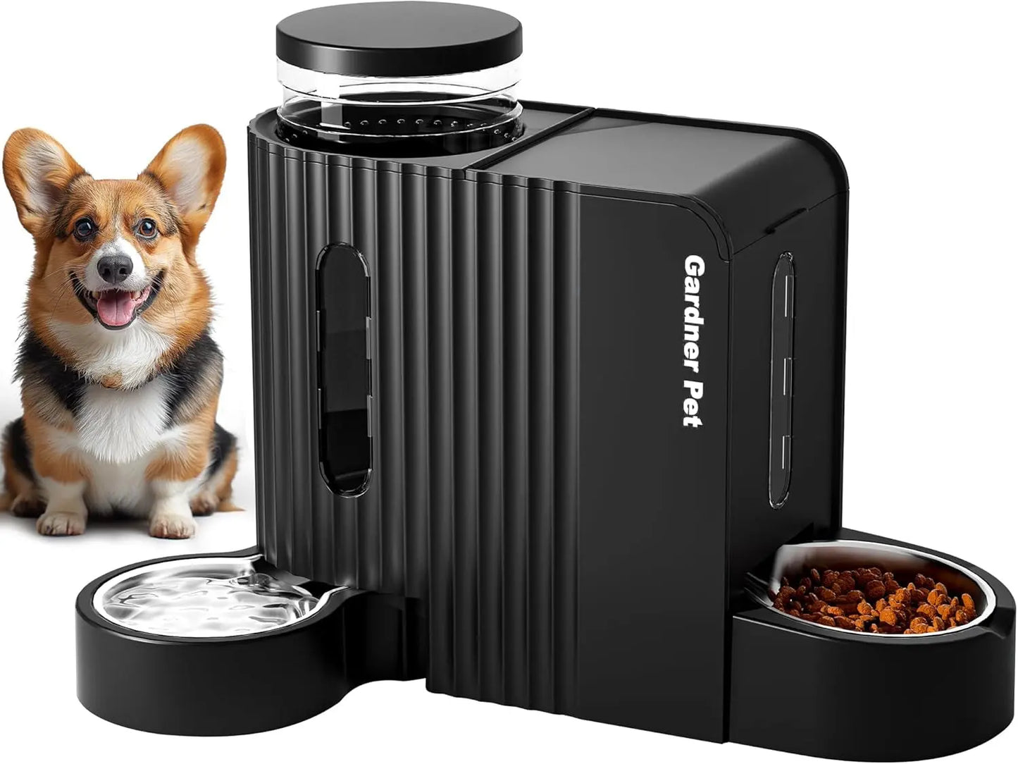 Gravity Pet Feeder & Water Dispenser Set with Stainless Steel Bowls Black Extra Large(1.6 Gallons X 2)