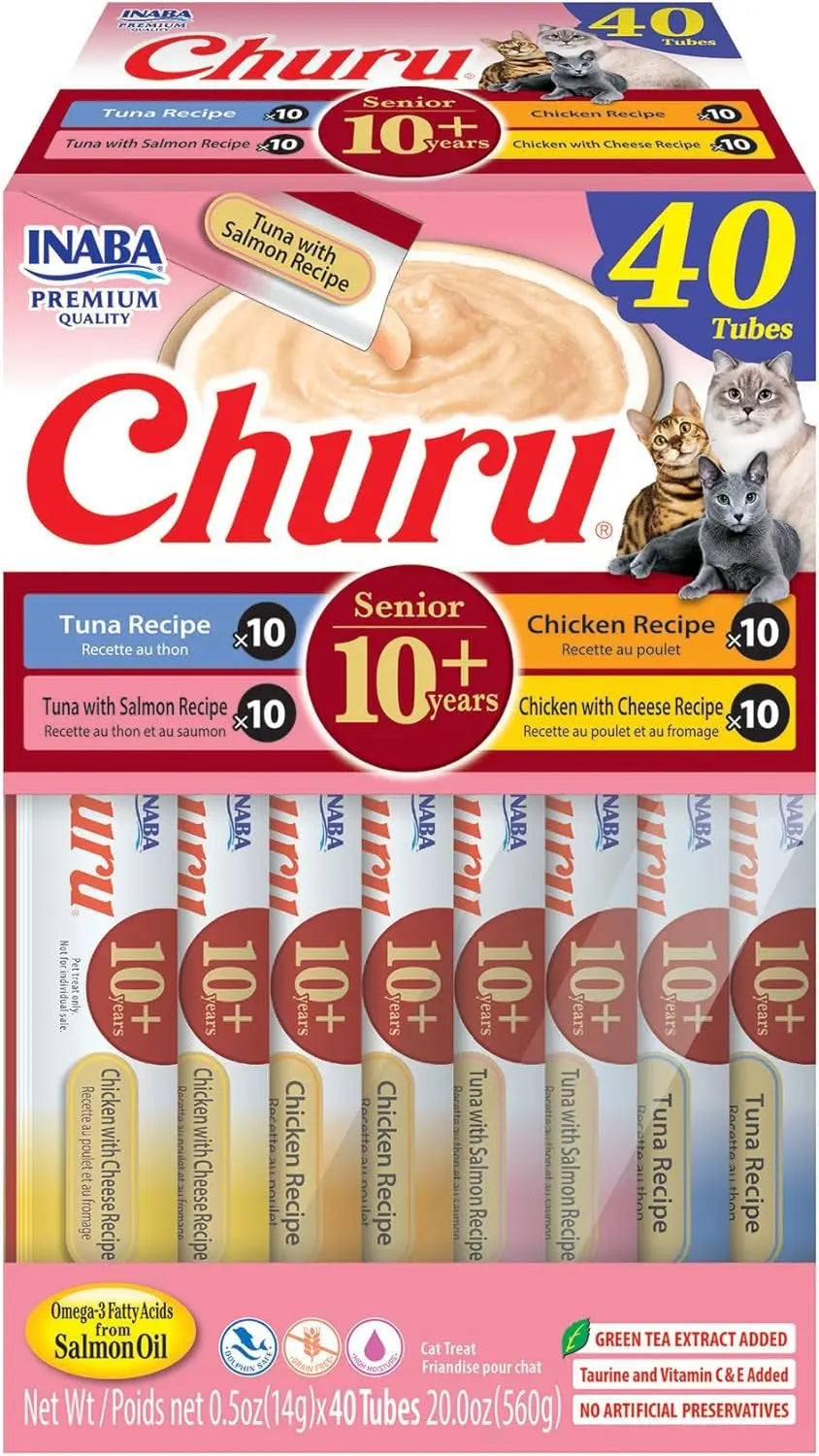 Churu Senior Cat Treats Taurine Hydration Lickable Tuna Chicken 40/60 Tubes Tuna Chicken Variety 1 Count (Pack Of 40)