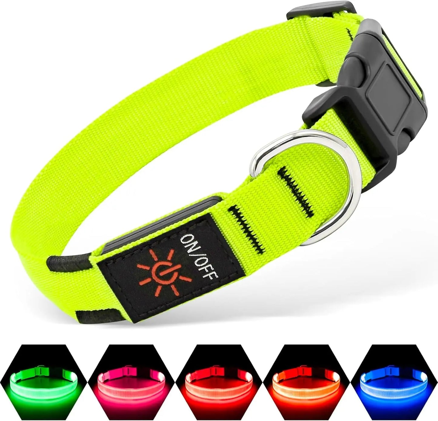 LED Dog Collar Rechargeable Light-Up Safety Collar for Night Walking (colors) Green Small