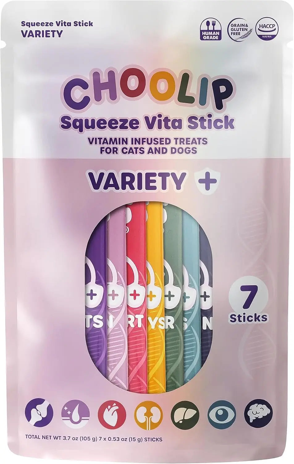 Lickable Cat & Dog Treats Variety Pack, 7 & 49-Count, Vet-Formulated Purée Variety Pack - Tuna Salmon Chicken Blend (Puree) 3.7 Ounce (7 sticks only)