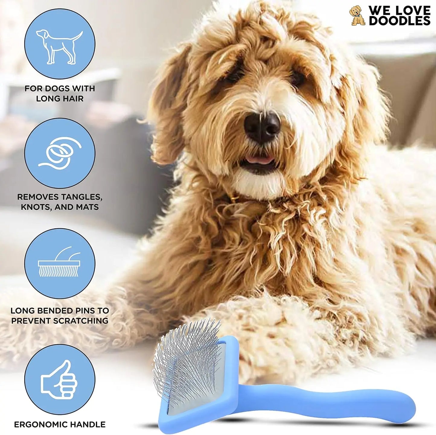 Long Pin Slicker Brush for Dogs Dematting Grooming for Doodles & Long Coats