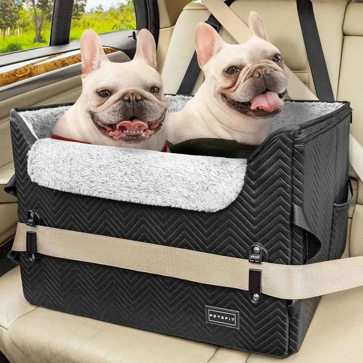 Luxury Dog Car Seat Booster – Waterproof PU Leather, Dual Leash
