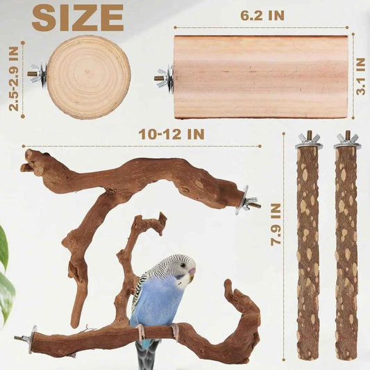 Natural Bird Perch Set – 6-Piece Grapewood & Peppercorn Branch Perches