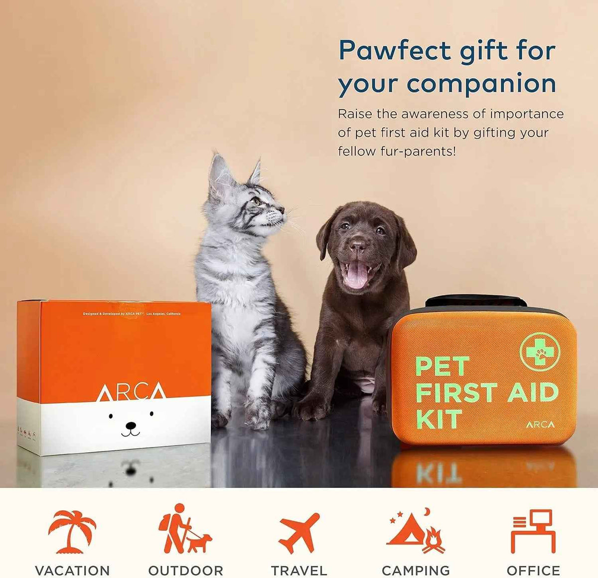 Pet first aid kit for dogs and cats with thermometer, tick remover tool and emergency guide