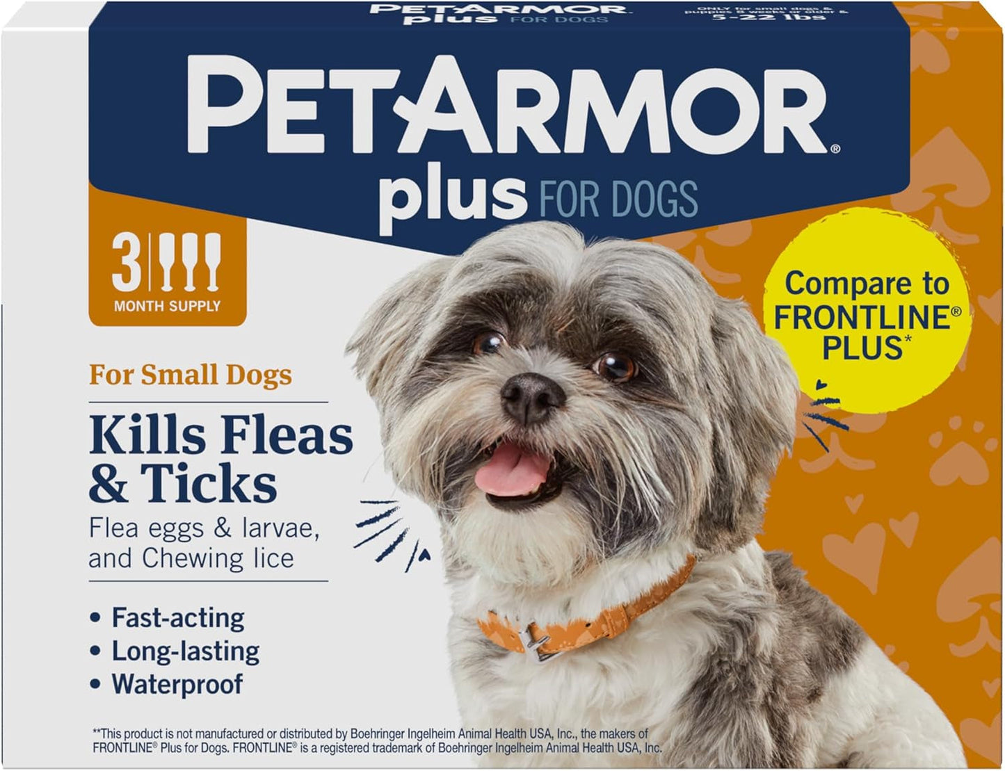PetArmor Plus Flea Tick Treatment Dogs Waterproof Fast Acting 5-132lbs 5-22 Lbs 3 Count