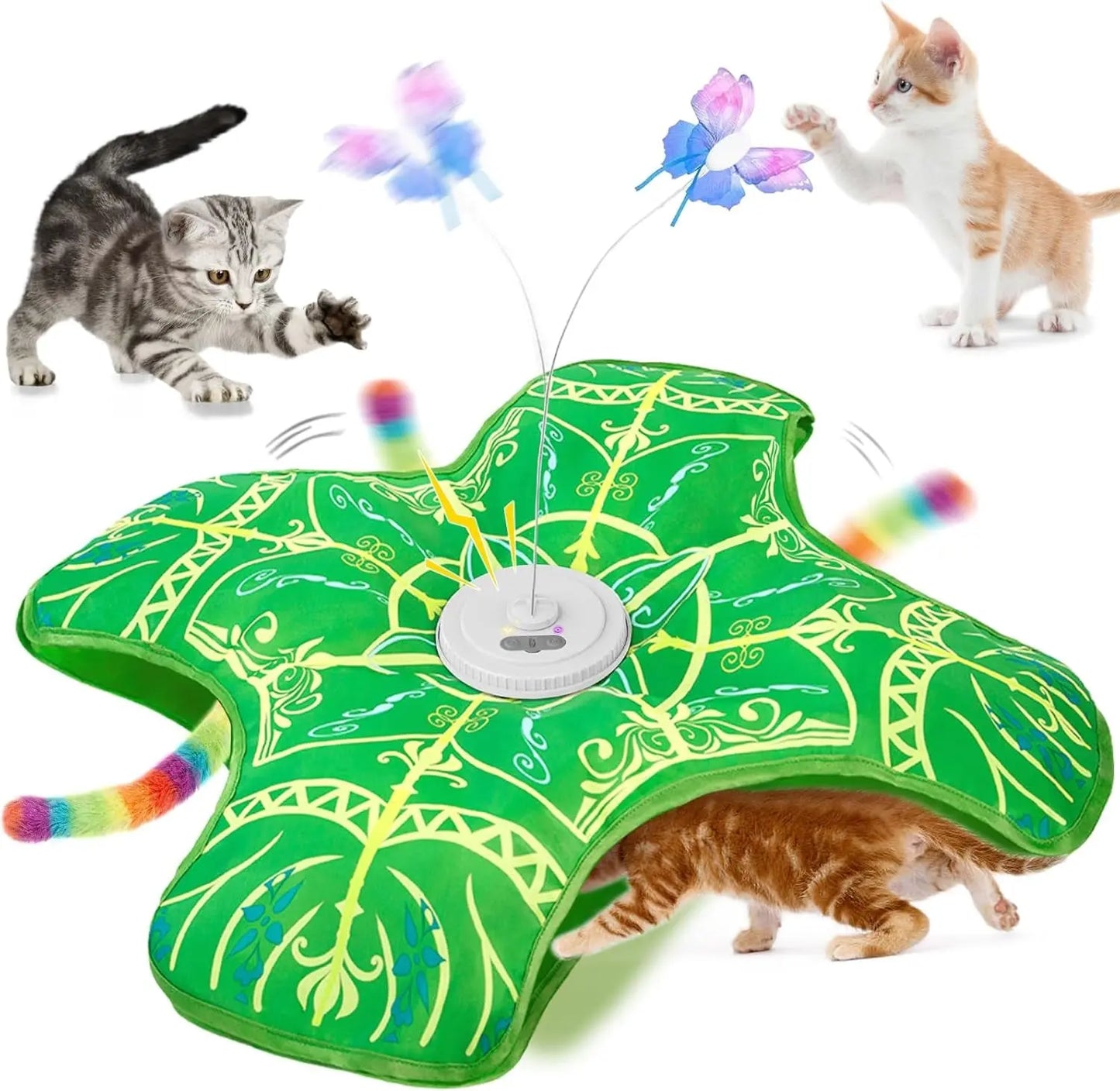 Rechargeable Interactive Cat Toy – Touch-Activated Hide & Seek Play Green Cover Cloth Toy