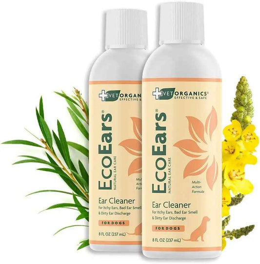Vet Organics EcoEars Natural Dog Ear Cleaner 8oz, Multi-Action Formula 2-Pack