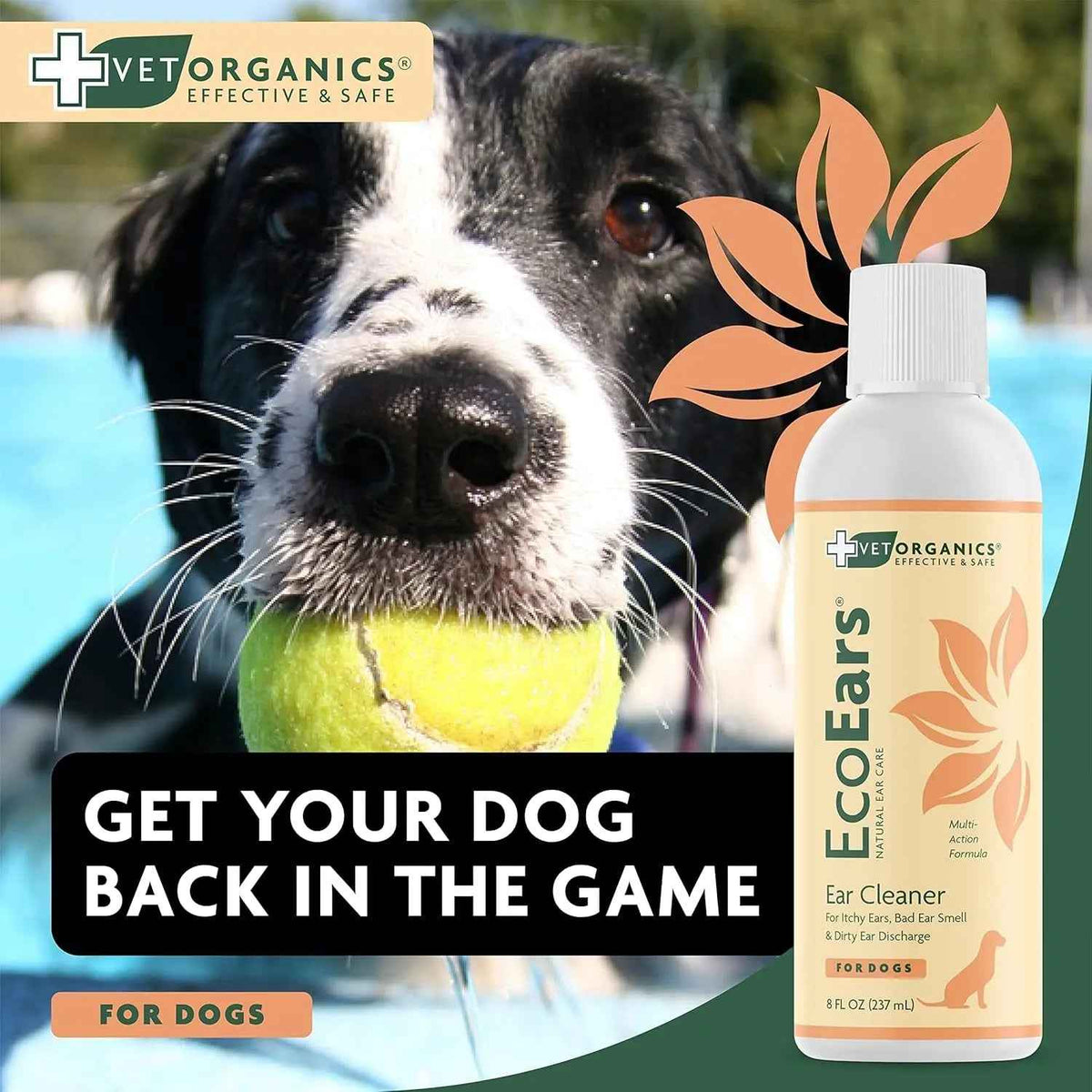 Vet Organics EcoEars Natural Dog Ear Cleaner 8oz, Multi-Action Formula 2-Pack