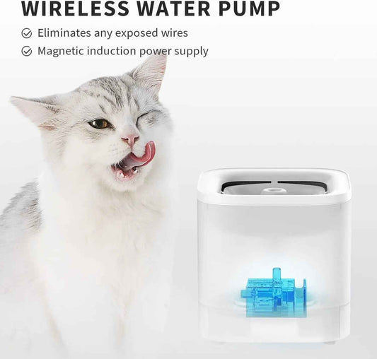 Wireless Cat Water Fountain 65oz 1.85L Ultra Quiet 25dB Detachable Pump Filters
