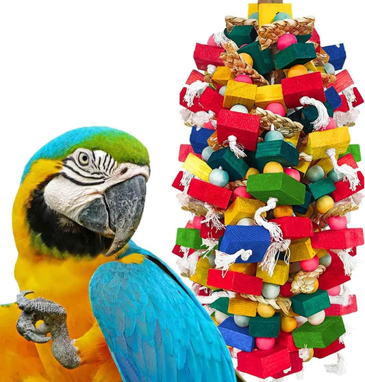 XL Parrot Chew Toy – Premium Natural Wood & Cotton Chew Toy for Macaws, Cockatoos & Amazons