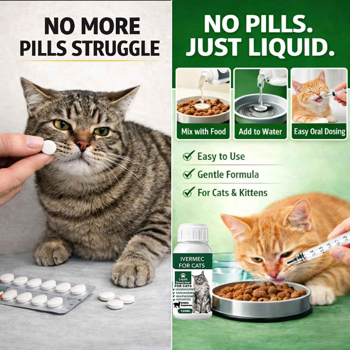 Cat Dewormer Liquid Broad Spectrum Tapeworm Roundworm Hookworm 120ml