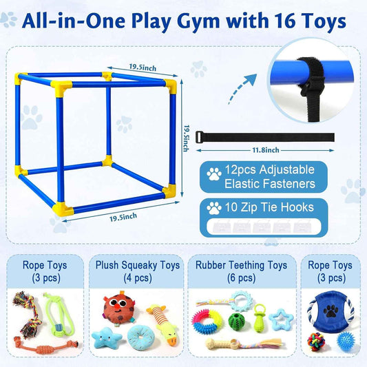 Interactive Puppy Play Gym with 16 Toys Dog Enrichment Activity Center