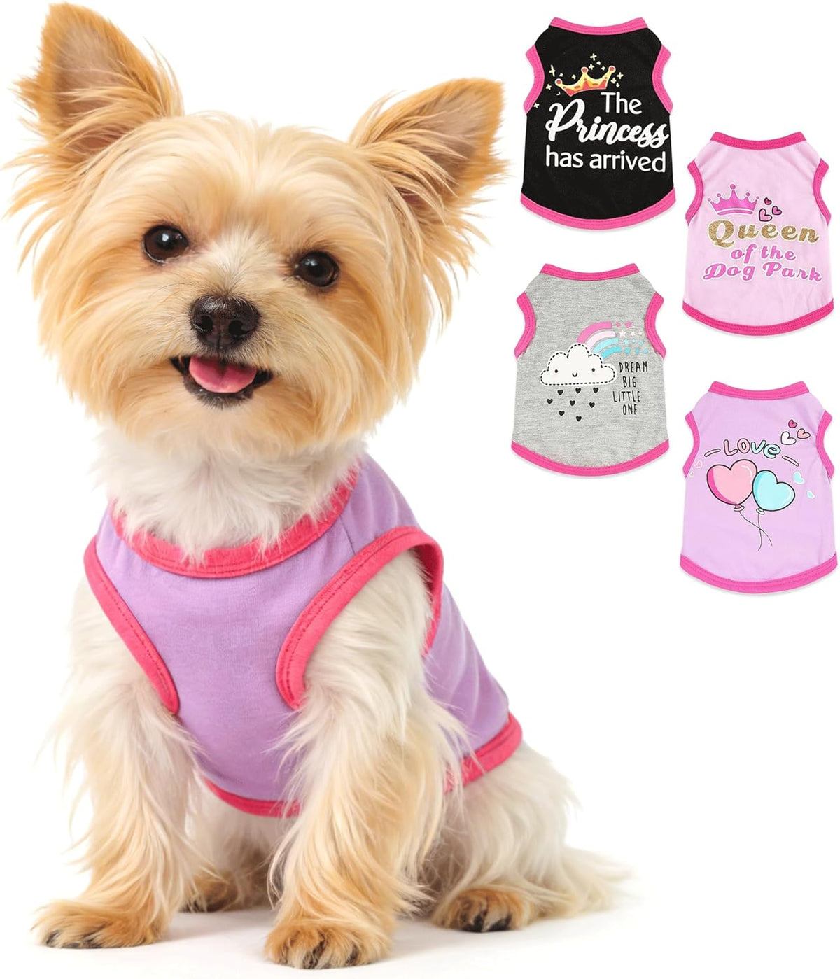 Small Dog Shirts — Cute Puppy Clothes for Chihuahua, Yorkie & Small Breeds | 4-Pack Pink,Rose,Black,Grey