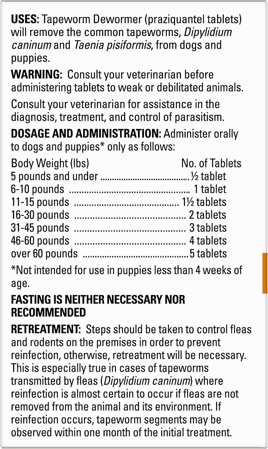 Tapeworm Dewormer for Dogs, Praziquantel 34 mg Tablets, 5 Count