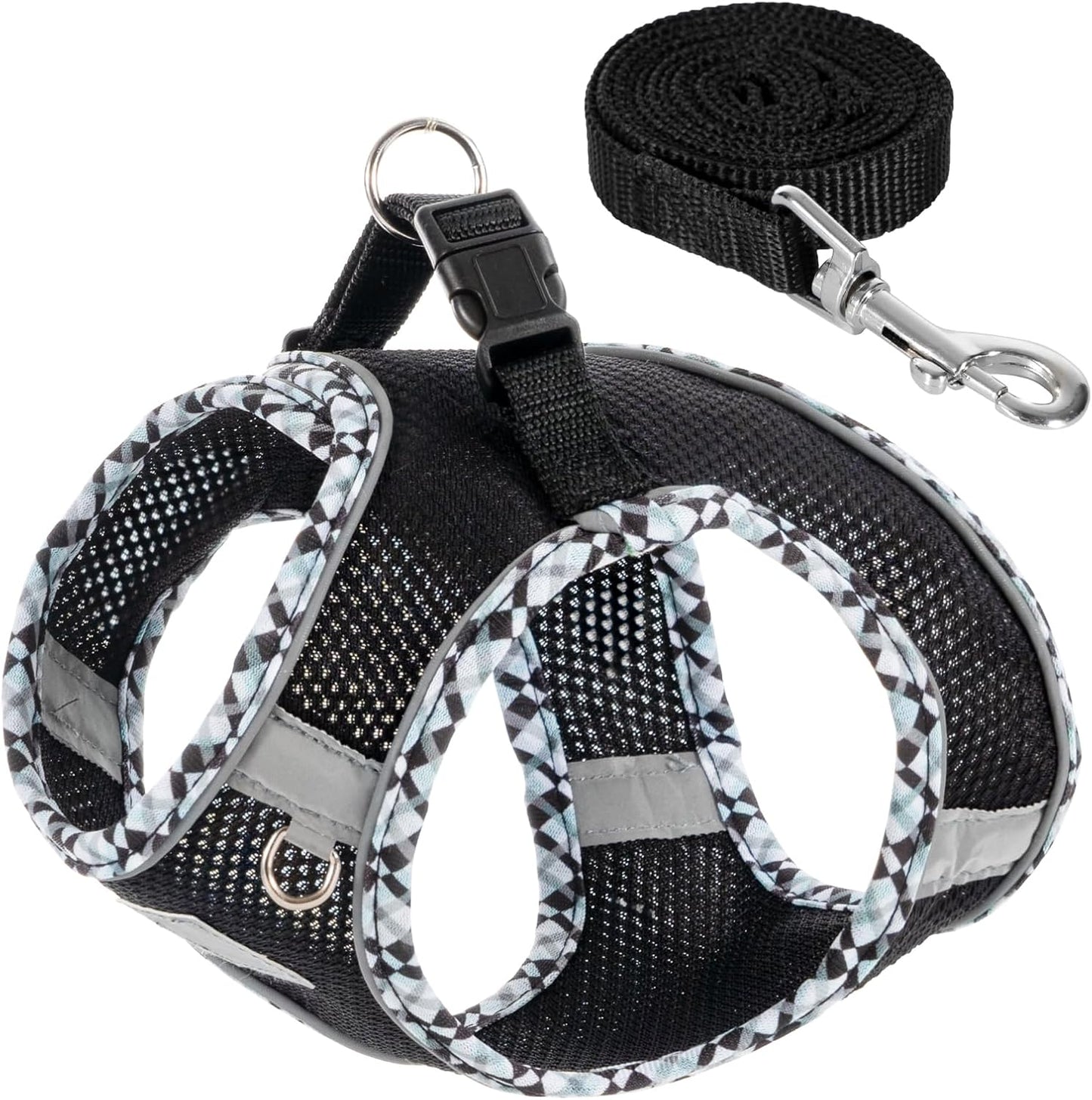 Dog Harness and Leash Set No Pull Reflective Step In Adjustable Small Dogs Cats Black