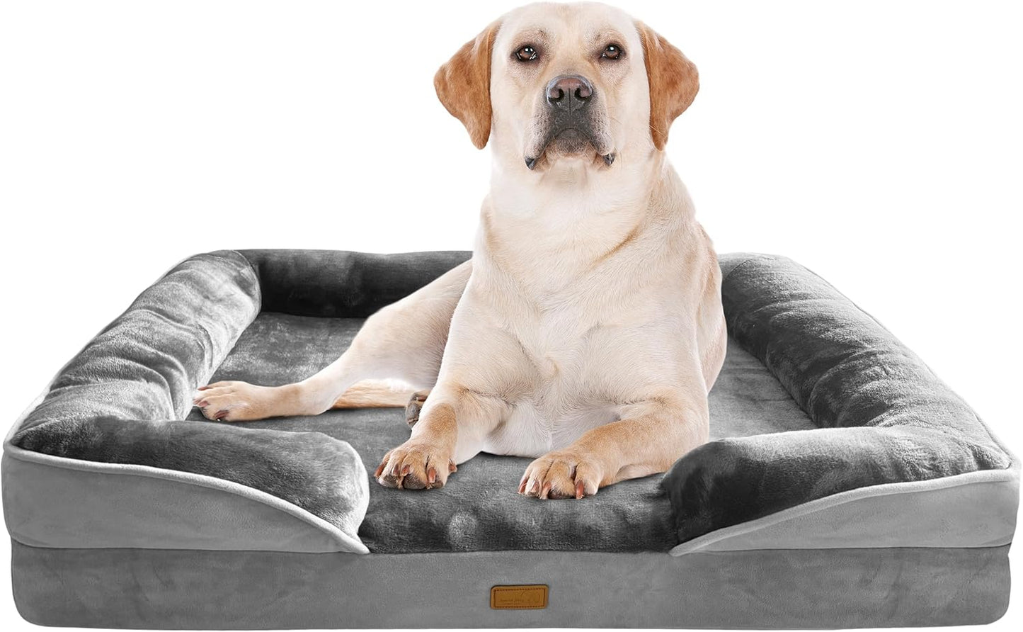 Orthopedic Dog Bed Sofa with Bolster Washable Cover Waterproof Liner Grey