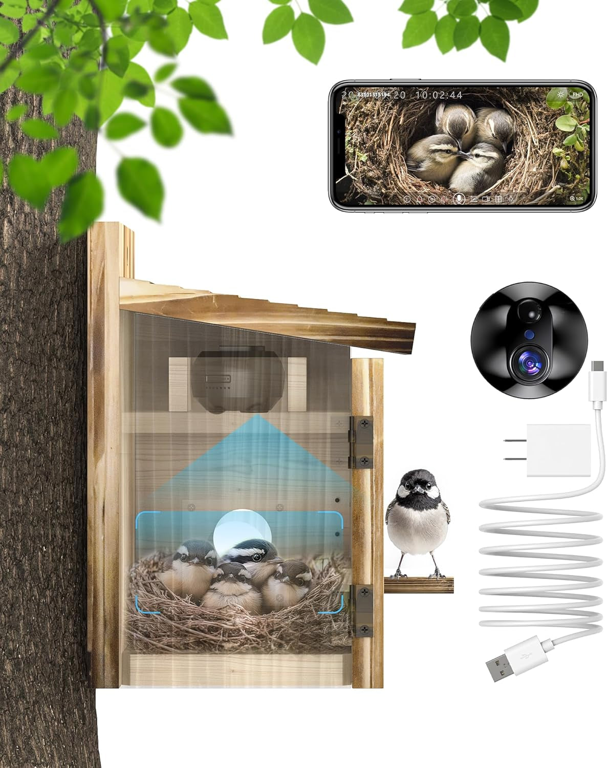 Bird House Camera Solar WiFi 2K HD Smart Birdhouse Motion Detection