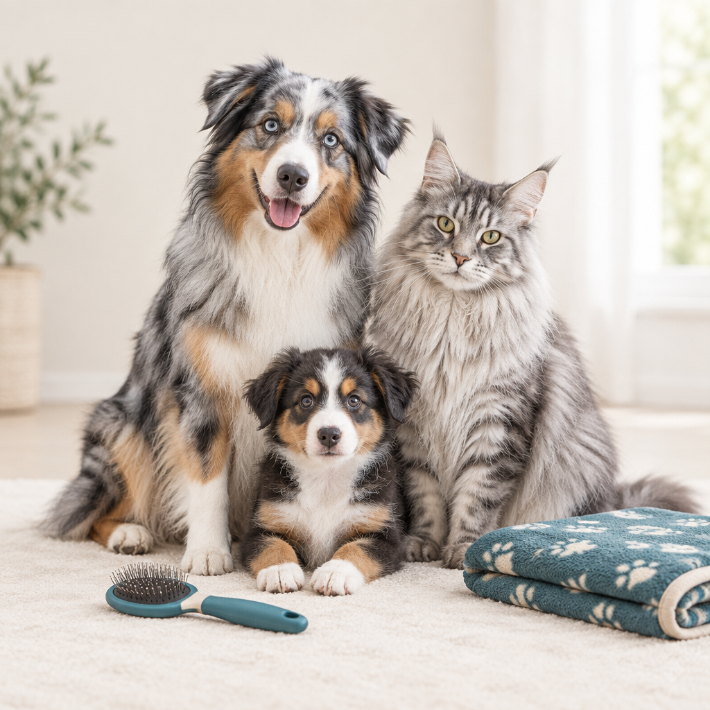 Minimal Pet Care collection image with dog, cat, and puppy