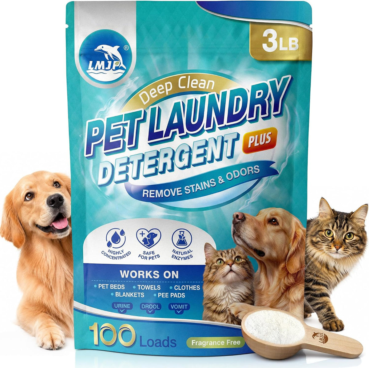 Pet Laundry Detergent Enzyme Urine Odor Remover 100 Loads 3LB HE