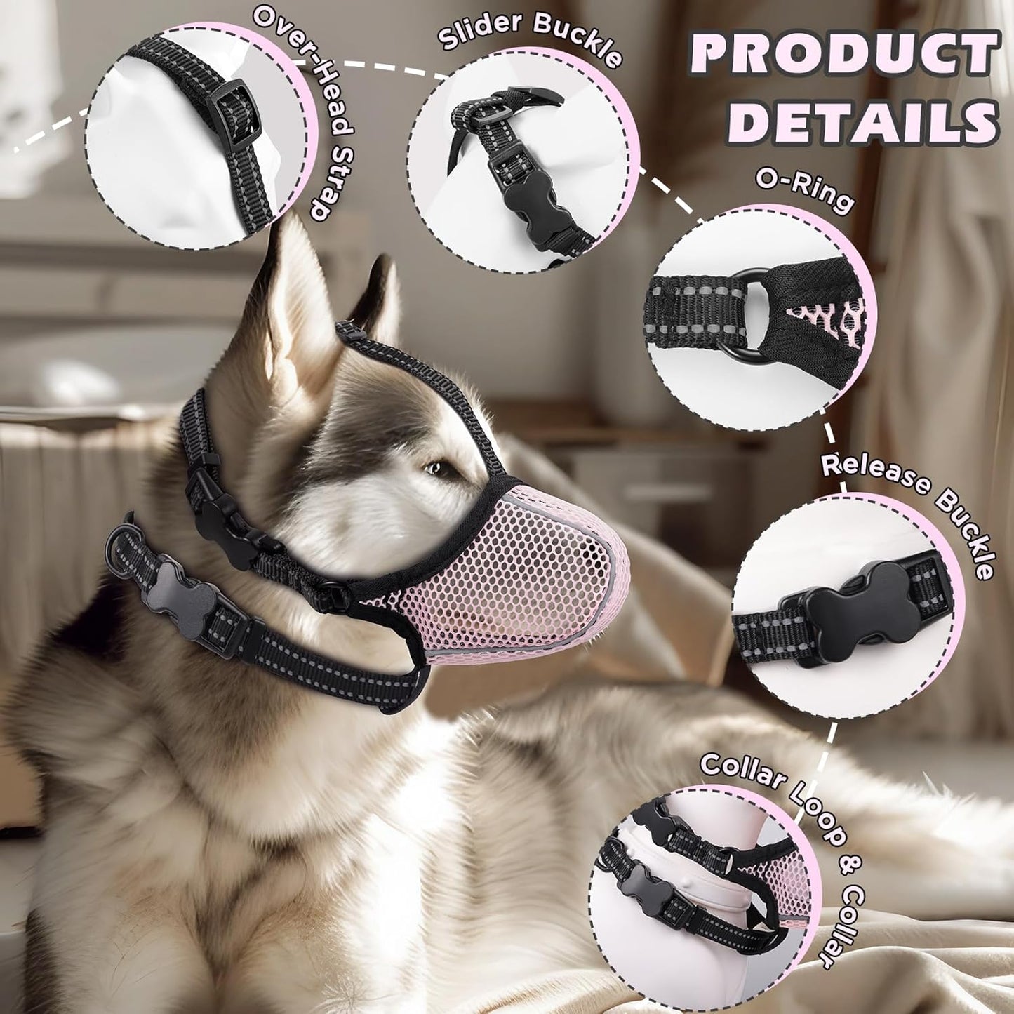 Soft Mesh Dog Muzzle — Adjustable, Breathable & Reflective | Small to Large Dogs