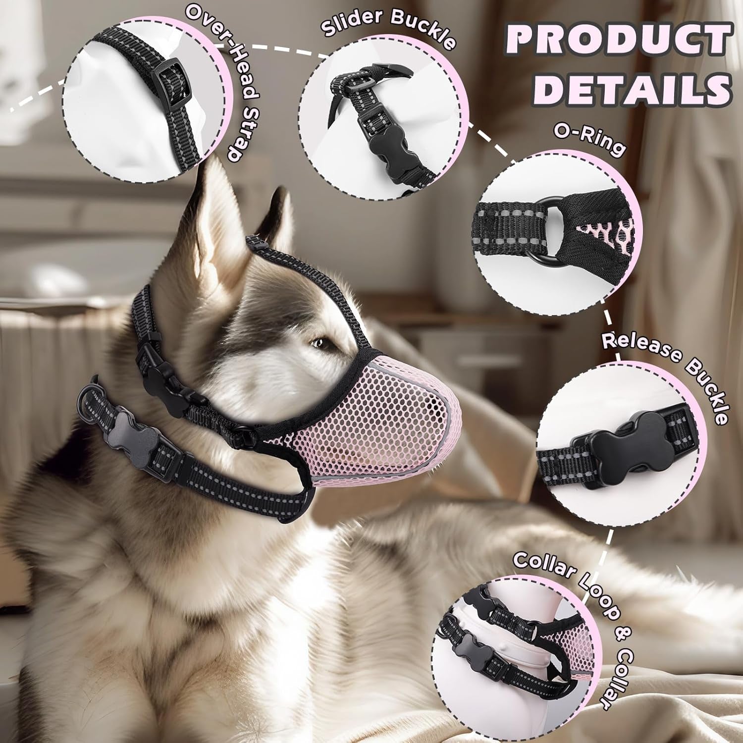 Soft Mesh Dog Muzzle — Adjustable, Breathable & Reflective | Small to Large Dogs