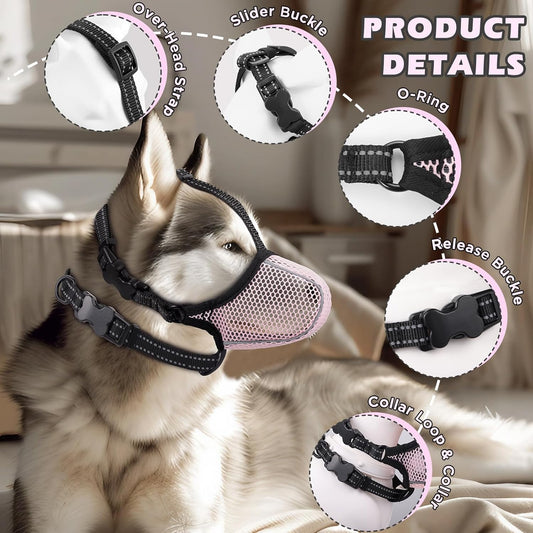 Soft Mesh Dog Muzzle — Adjustable, Breathable & Reflective | Small to Large Dogs