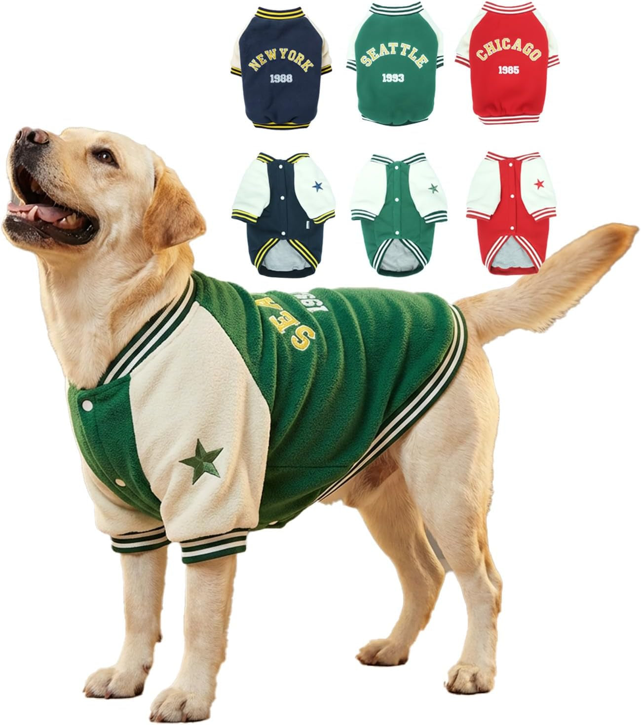 Warm Dog Varsity Jacket Heavyweight Fleece Pet Coat Small-4XL Dark Green Xxx-Large